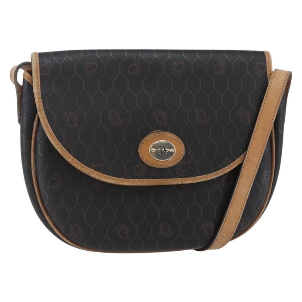Christian Dior Honeycomb Canvas Shoulder Bag PVC Leather Black Auth BA6822 - Picture 1 of 16